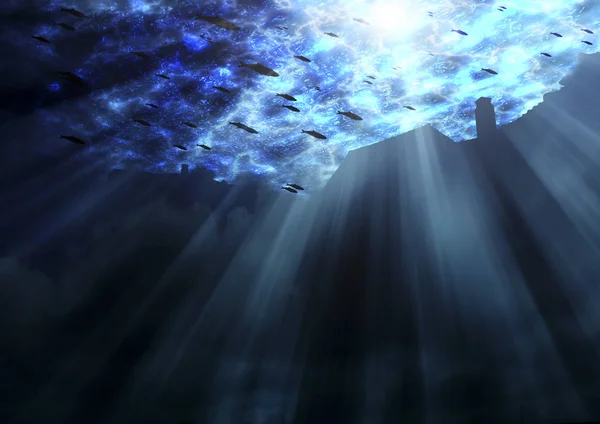 Подводный Фон Световыми Лучами — стоковое фото