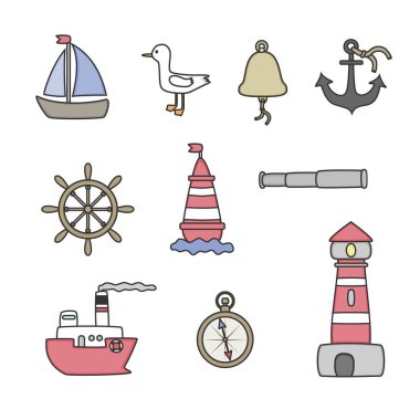 Büyük kartları ve çıkartmaları için sevimli deniz öğelerin ayarlayın. Deniz t