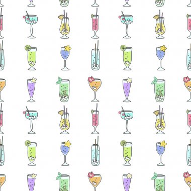 Dikişsiz desen whith renkli kokteyller. Vektör çizim.