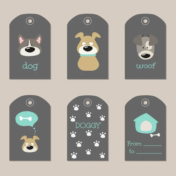 Conjunto Etiquetas Con Perros Dibujos Animados Ilustración Vectorial — Vector de stock