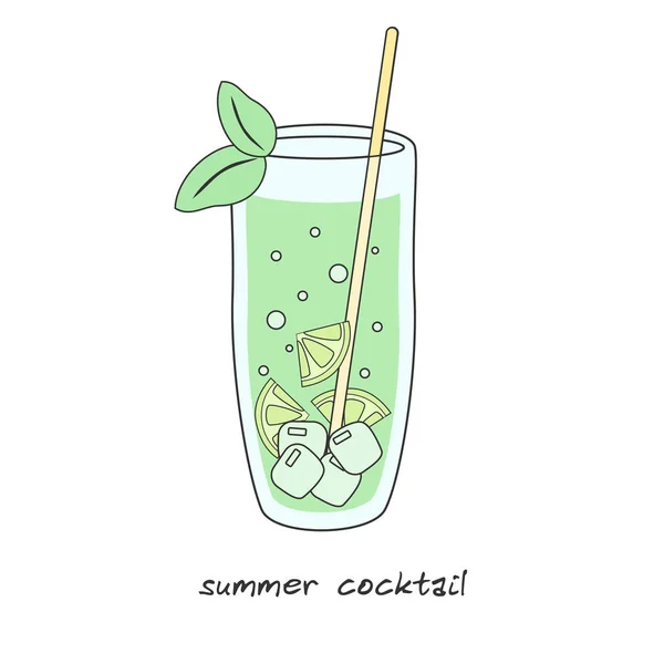 Summer tropical cocktail with straw cartoon vector Illustration. — Stock Vector