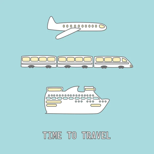 Ensemble de transport de voyage. Voyage dans le monde par différents transports. Air — Image vectorielle