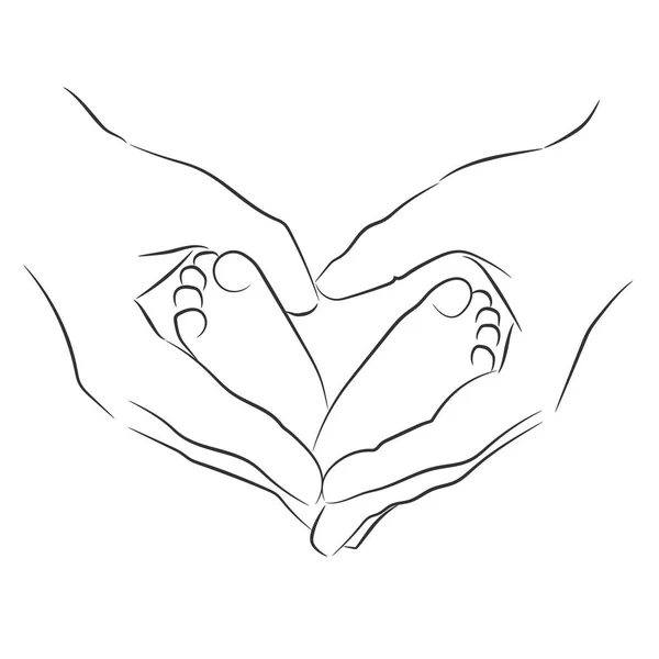 Manos sosteniendo el pie del bebé - símbolo de protección. Ilustración vectorial — Archivo Imágenes Vectoriales