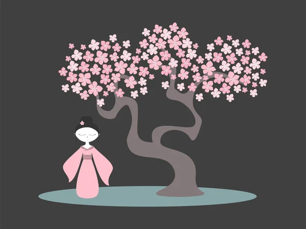 Vektorillustration eines Kirschbaums in Blüte. sakura tree, ja — Stockvektor