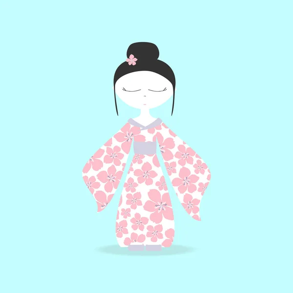 Carte avec fille japonaise, festival hanami, saison des fleurs de sakura . — Image vectorielle