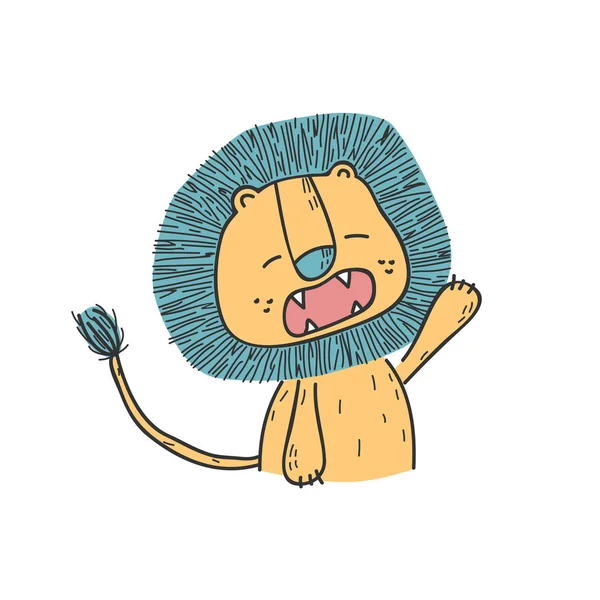かわいい漫画のライオン、ジャングルの王。子供のための t シャツ デザイン. — ストックベクタ