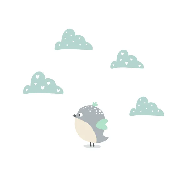 Vektorillustration mit niedlichem Vogel und Wolken. — Stockvektor