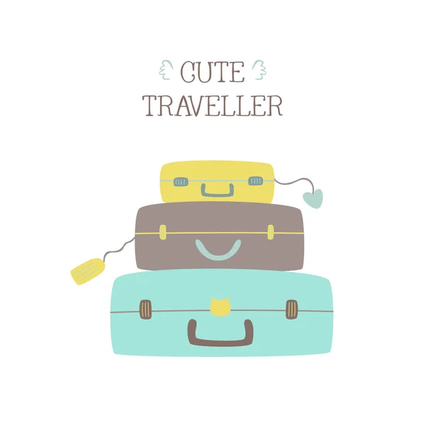 Illustration vectorielle. Une valise de voyage. Voyageur mignon . — Image vectorielle