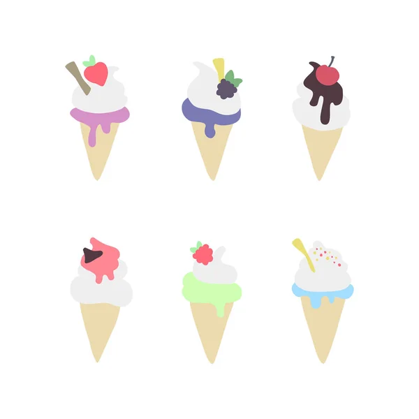 6 벡터 아이스크림 그림 흰색 절연의 컬렉션 — 스톡 벡터