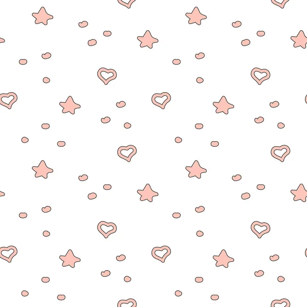 Бесшовный узор с розовыми сердцами и звездами на белом фоне . — стоковый вектор