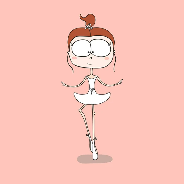 Ballerine mignonne dansant dessin animé illustration vectorielle dessinée à la main. C — Image vectorielle