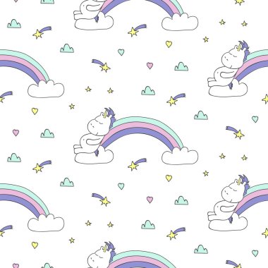 Tek boynuzlu atlar ile şirin seamless modeli. Vektör çizim.