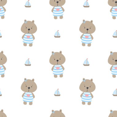 Sevimli küçük ayı denizci ile Seamless modeli. Deniz çocuk b