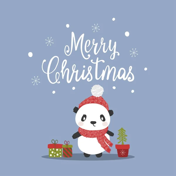 Счастливой Мультяшной Панды Рождественская Панда Милая Рождественская Панда Шляпе Векторная — стоковый вектор