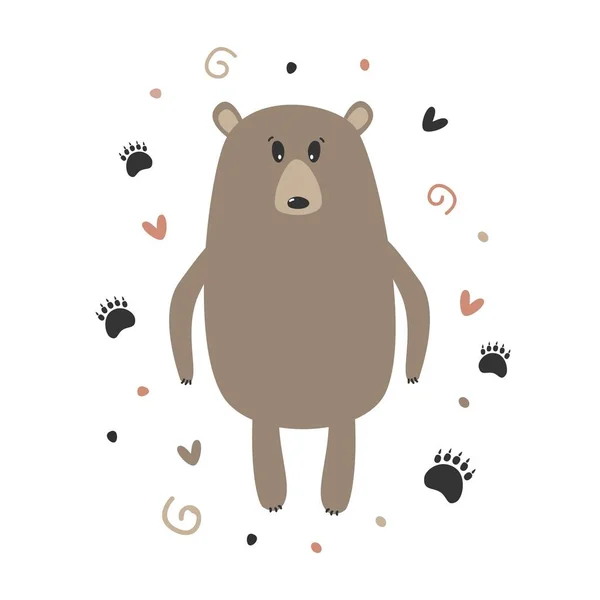 Handgezeichnete Vektor Illustration Eines Niedlichen Lustigen Bären Baby Vektor Druck — Stockvektor