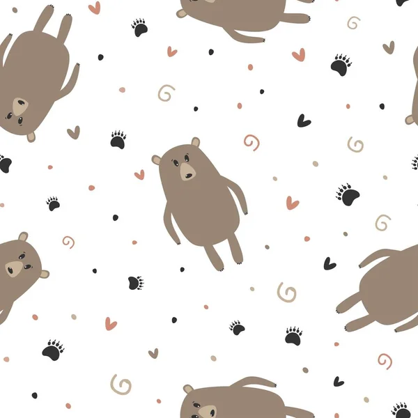 Nahtloses Muster Mit Niedlichem Bären Print Für Kinder Vektorillustration — Stockvektor