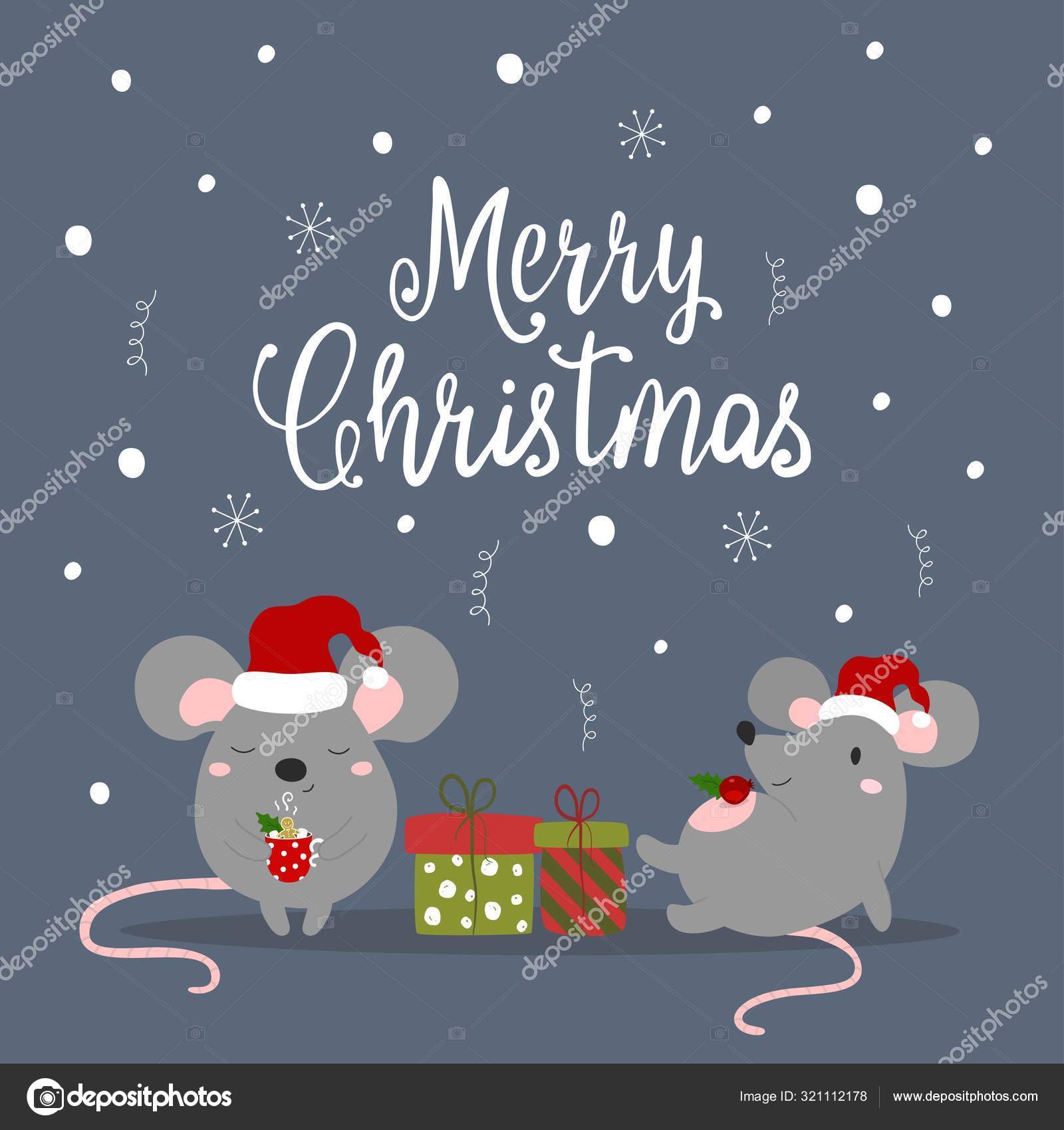 Greeting Card Cute Rats Symbol Year Chinese New Year Vector Image By C Zitusia Vector Stock