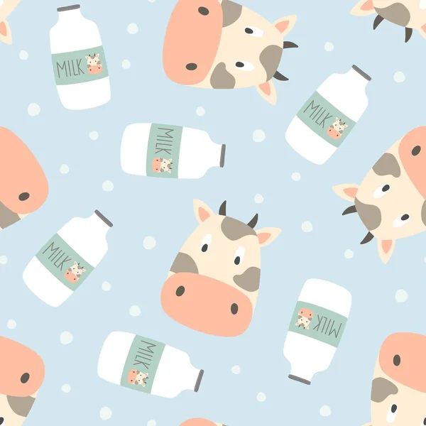 Kuh Und Milchvektor Nahtlose Muster Hintergrund Landwirtschaftliche Betriebe — Stockvektor