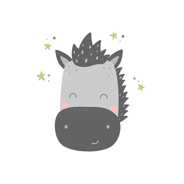 Cute Vector Print Baby Donkey Stars White Background Vector Illustration — 스톡 벡터