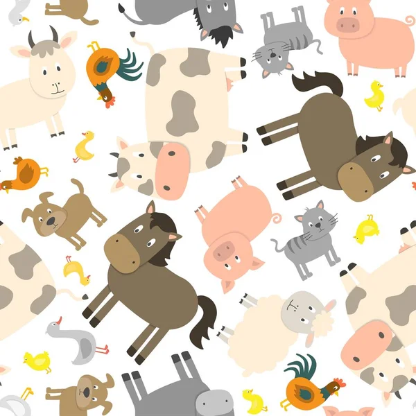 Seamless Pattern Farm Animals Vector Illustration — Stock Vector