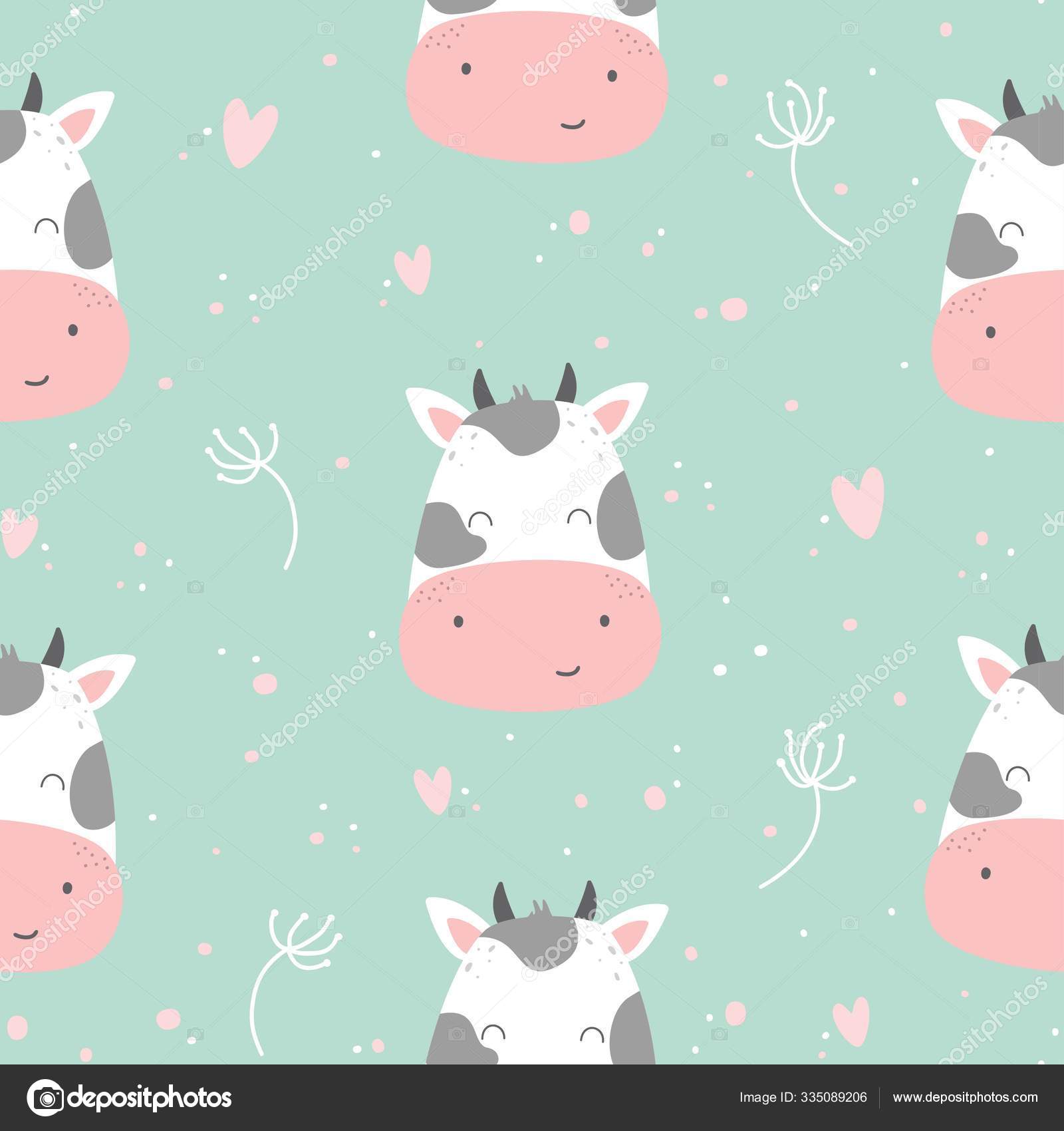 Problemfri Mønster Med Søde Tegneserie Hjerter Løv Mynte Baggrund  Stockvektor af ©zitusia 335089206, image size:1600x1700
