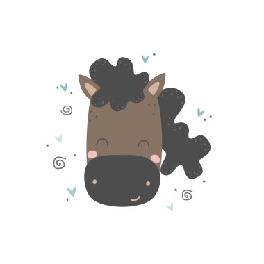 Çocuk odası sanatı. At posteri. Cinsiyet ayrımı yok. Çocuklar için modern illüstrasyon.