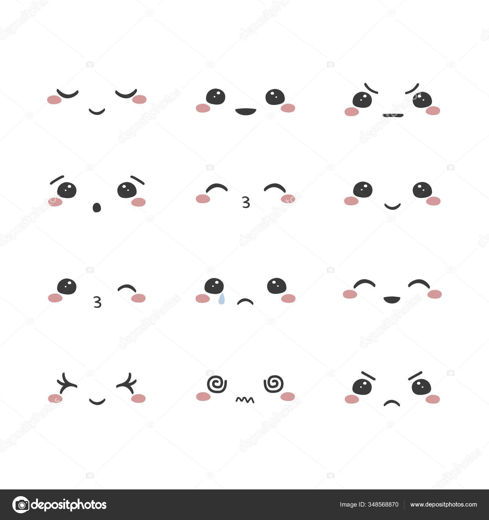 emojis rostos de desenhos animados kawaii 1236424 Vetor no Vecteezy