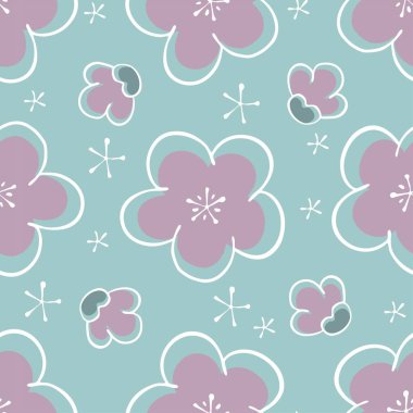 Kiraz çiçekli kusursuz desen Pembe Sakura Çiçekleri Düz Vektör İllüzyonu