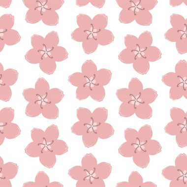 Pembe sakura çiçekli kusursuz desen. Vektör İllüstrasyonu.