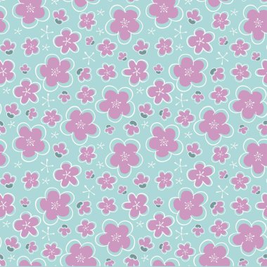 Pembe sakura çiçekli kusursuz desen. Vektör İllüstrasyonu.