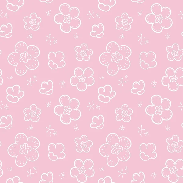 Fleur Cerisier Motif Lisse Sur Fond Rose Illustration Vectorielle Dessin — Image vectorielle