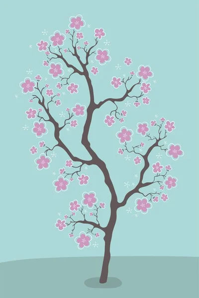 青の背景に桜の花 ベクトル図 — ストックベクタ