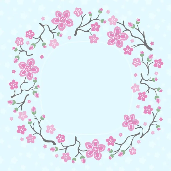 Vektor Sakura Kranz Natürlicher Rundrahmen Mit Ästen Von Blühenden Kirschbäumen — Stockvektor