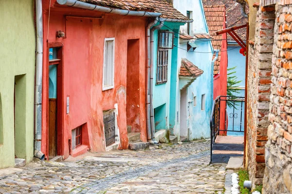 Středověké street view v Sighisoara, Rumunsko — Stock fotografie