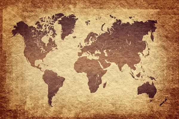 Kaart van de wereld op grunge achtergrond, vintage look — Stockfoto