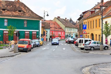 Sibiu, Romanya - 19 Temmuz 2014: eski kasaba meydanında tarihi merkezi sibiu Romanya 14 yüzyılda inşa edilmiş