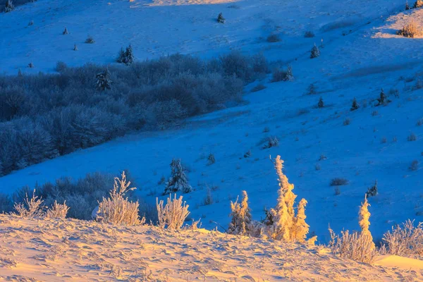 Hermoso atardecer de invierno en las montañas, Bieszczady, Polonia —  Fotos de Stock