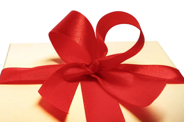 Present with red ribbon isolated on white background — Stock Photo, Image
