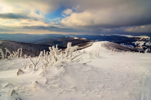 Hermoso paisaje de invierno en las montañas, Bieszczady, Polonia —  Fotos de Stock