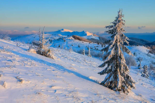 山、ビェシチャディ、ポーランドの美しい冬の風景 — ストック写真