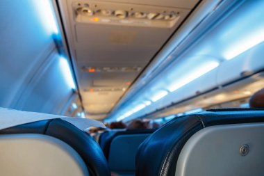 Uçak yolcu koltuk, sığ Dof ile iç