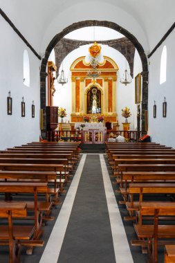 Lanzarote, Mancha Blanca, 30 Mart, 2017: iç kilise Nuestra Senora de Los Volcanes Mancha Blanca, Lanzarote, İspanya