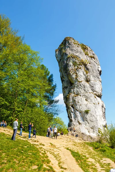 Pieskowa Skala, Poland, May 14, 2017: Limestone rock called Bludgeon of Hercules near Castle Pieskowa Skala, Krakow, Poland — Stock Photo, Image
