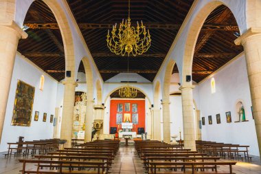 La Oliva, Fuerteventura, İspanya, 03 Nisan 2017: İç, kilise of Our Lady Candelaria yılında La Oliva, Fuerteventura Adası, İspanya