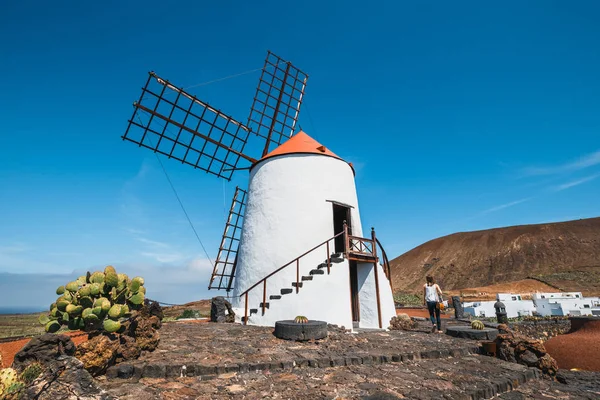 Guatiza 村のサボテン園、ランサローテ島、カナリア諸島の人気のあるアトラクションの風車します。 — ストック写真
