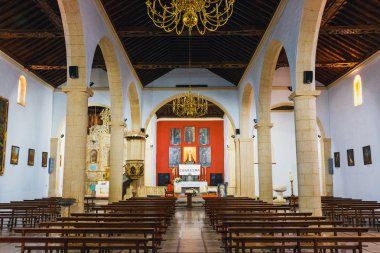La Oliva, Fuerteventura, İspanya, 03 Nisan 2017: İç, kilise of Our Lady Candelaria yılında La Oliva, Fuerteventura Adası, İspanya