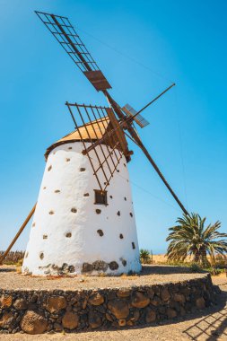 Fuertaventura, Kanarya Adaları, İspanya geleneksel beyaz taşlı yel değirmeni