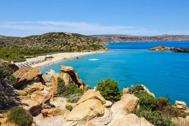 Vai ünlü kumsalda güzel palm orman east Crete, Yunanistan