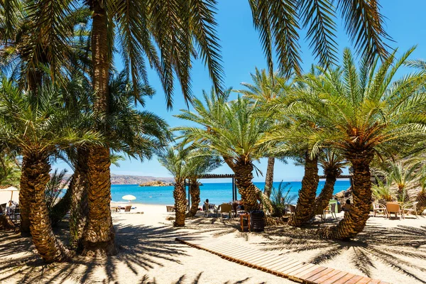 Slavná pláž na Vai s krásný palmový háj na east Crete, Řecko — Stock fotografie