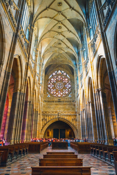 Czech Republic, Prague - September 30, 2017: Interior of St. Vitus Cathedral at Prague Castle, Czech Republic